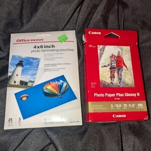 4X6 Canon Red and White Photo Paper Plus Glossy II & Photo Laminating Pouches